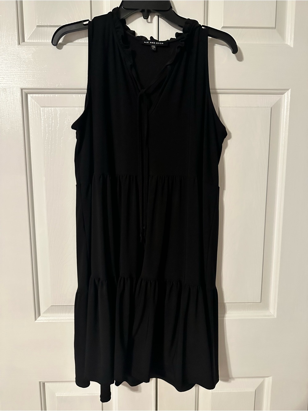 NIC+ZOE Black Sleeveless Tiered Tie-Neck Dress